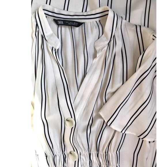 ZARA Ivory & Black Striped Viscose Button Down Shirt Dress Sz SML - Picture 6 of 16